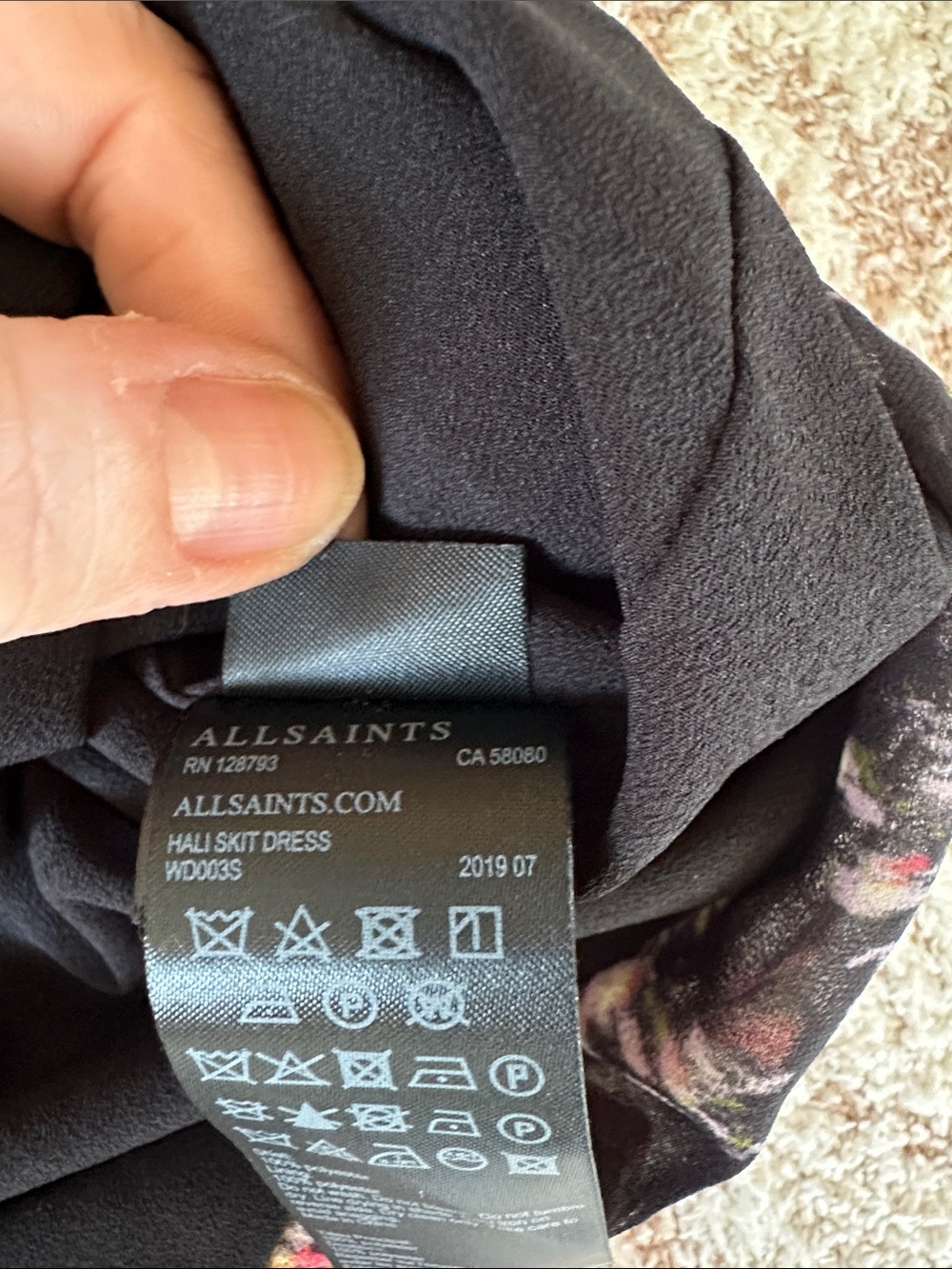 AllSaints NWT Draped Floral Mini Dress Black Silk Blend - Picture 9 of 16